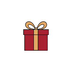Flat design christmas gift box vector icon. Festive present symbol with gold ribbon.