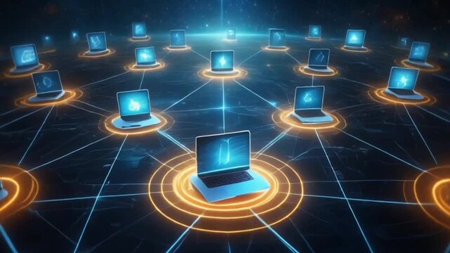 It symbolizes secure data connections, information transfer, and innovative financial systems. It's suitable for topics on technology, business, and the digital future - Powered by Adobe