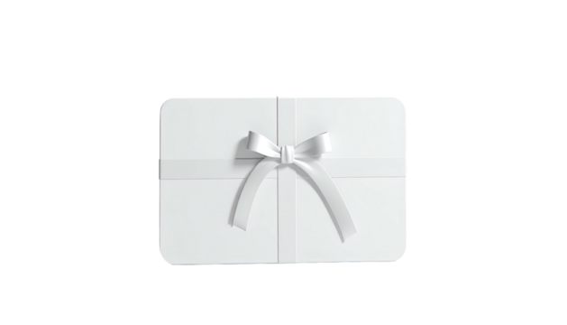 Close-up of white gift card with white ribbon tied in a neat bow on black