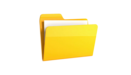 A glossy yellow folder with papers inside, against a black background