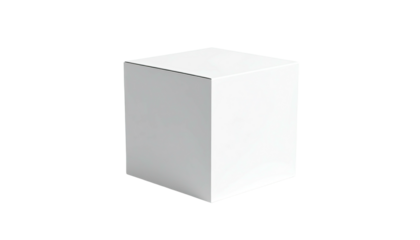 A clean, white cube floats against a stark black background. Simple geometric form
