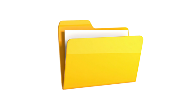 A glossy yellow folder with papers inside, against a black background