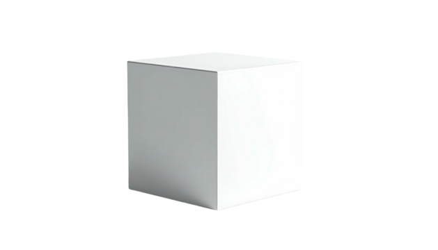 Rendered white cube isolated on a black background, with soft shadows