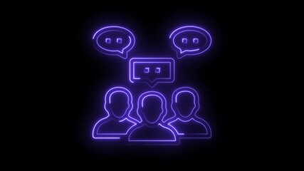 Neon communication group with speech bubbles animation concept of social networking community