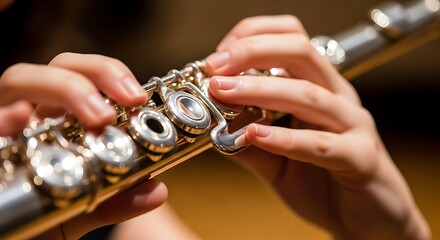 Fingers delicately play a silver flute, creating enchanting melodies
