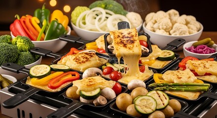 Raclette Grill Feast - A Delicious and Colorful Culinary Experience.