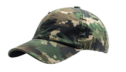 Camo hat against a black backdrop