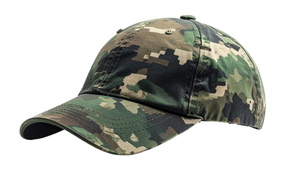 Camo hat against a black backdrop