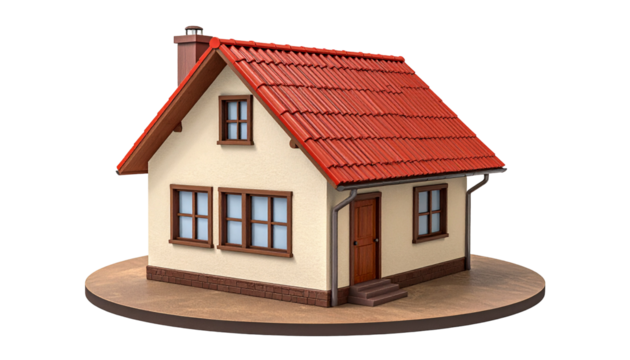 Small house with a red tile roof