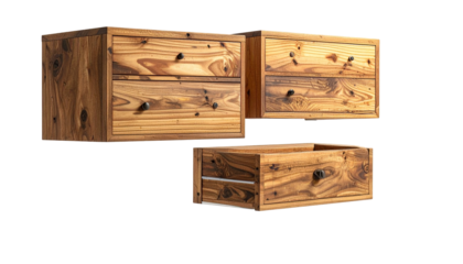 Wooden drawers floating on black