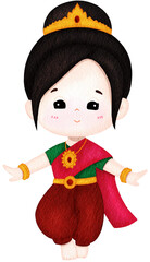 Thai Performing Arts Watercolor Illustration