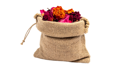 Jute sack filled with flowers