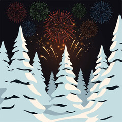 Festive Winter Night Sky Fireworks Display.