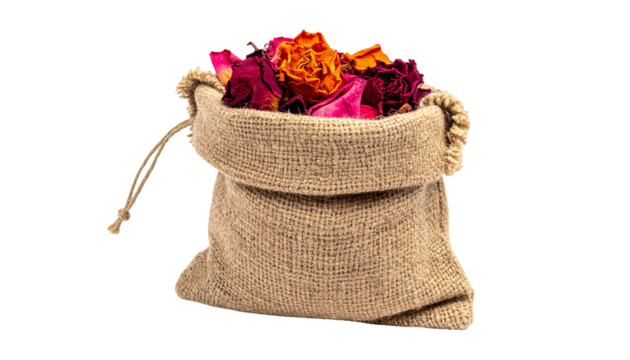 Jute sack filled with flowers