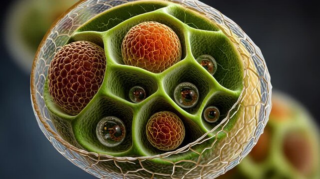 Chlorophyll process concept ,Plant cell structure with chloroplast vacuole wall microscopic biology detailed cellular components