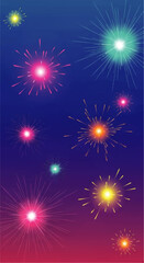 Vibrant Bursting Fireworks Display Against Gradient Sky.