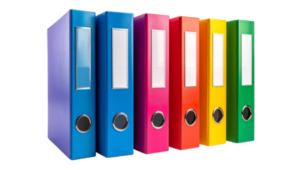Colorful ring binders aligned row