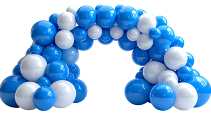 Balloon arch of blue and white balls