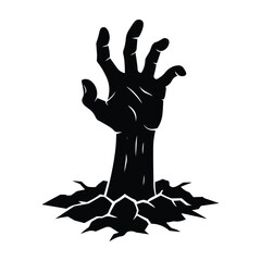 Zombie Hand Rising from Ground Silhouette Vector Illustration