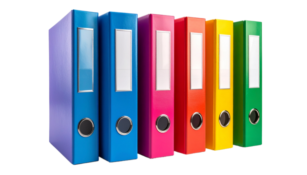 Colorful ring binders aligned row