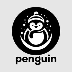 Cute Monochromatic Penguin Logo in Snow
