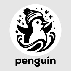 Cute Monochromatic Penguin Logo in Snow