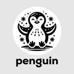 Cute Monochromatic Penguin Logo in Snow
