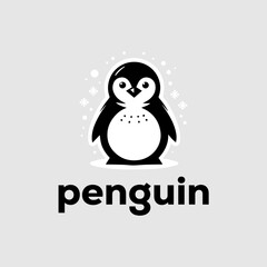 Cute Monochromatic Penguin Logo in Snow