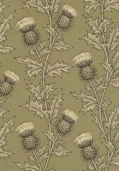 Elegant hand-drawn thistle pattern, vintage inspired botanical illustration
