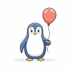 Cute Penguin with Balloon Cartoon Illustration.