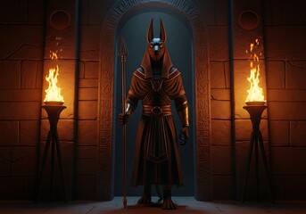 Anubis Guardian in Ancient Egyptian Temple - A Mysterious Encounter.