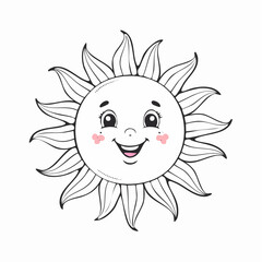 Happy smiling sun character with detailed rays illustration.