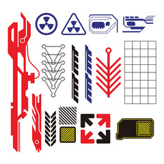 set of element and icon for cyberpunk design, ideal for streetwear