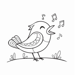 Singing Bird Outline Illustration with Musical Notes.