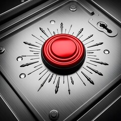 Red Button on Metal Panel - A Symbol of Control and Decision.
