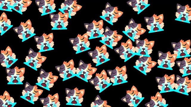 Seamless pattern of cute corgi dogs wearing sunglasses on a black background with neon blue accents.