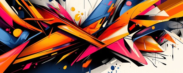 Dynamic and colorful abstract graffiti art with bold geometric shapes and vibrant hues creating a lively visual expression