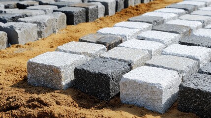 Gray and black paving stones laid on sand.