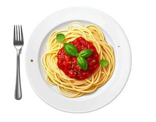 Classic Italian Spaghetti with Tomato Sauce and Fresh Basil &mdash; Overhead View