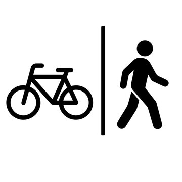 Shared path bicycle pedestrian icon with transparent background symbolizing combined walking and cycling route