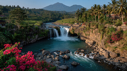 Fototapeta premium Tegenungan Waterfall, Bali, Indonesia. Beautiful Tropical Landscape