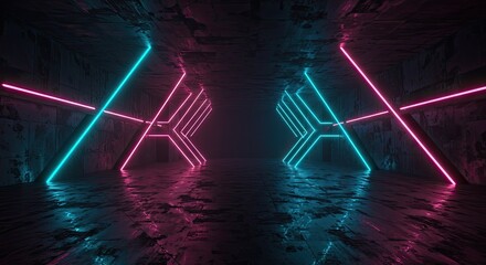 Step into a neon-lit future with this grungy corridor, perfect for adding a vibrant, futuristic edge to your creative projects and tech-inspired designs
