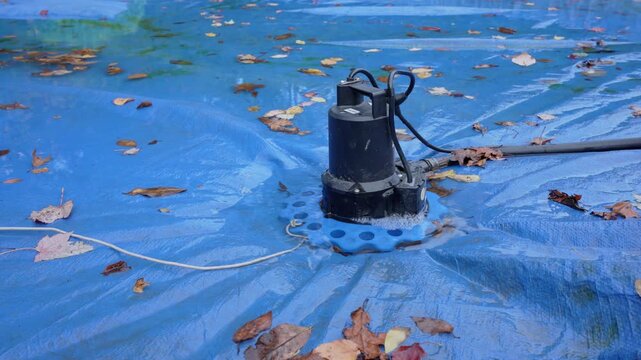 Pool Cover Pump Drainage Removing Water, Seasonal Pool Opening Closing Maintenance 