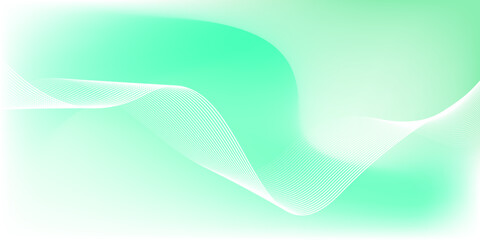 Abstract green and white gradient background with glowing wavy lines