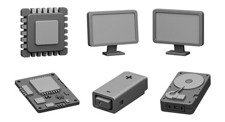 Visualize tech advancements with this collection of computer components, perfect for technology blogs, startup pitches, or illustrating future technology concepts