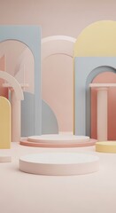 Pastel Geometric Display - Minimalist Product Showcase with Soft Colors.
