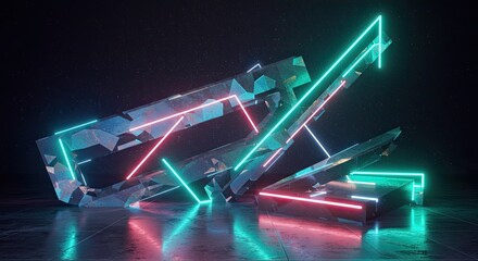 Striking futuristic geometric design featuring neon lights against a starry cosmic backdrop, perfect for modern tech campaigns and vibrant digital projects