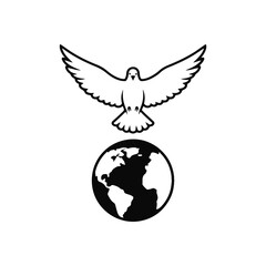 Obraz premium Dove flying above the earth symbolizes peace and hope for a better world, conveying a message of unity and harmony for all nations.
