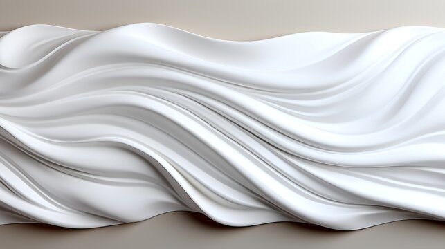 Soft white fabric flowing in smooth 3D waves forming elegant motion folds with gentle light for minimal decorative background. Abstract design concept
