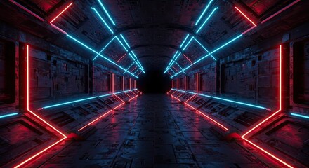 Step into the future with this stunning neon-lit corridor, perfect for sci-fi thrillers, futuristic designs, or modern tech visuals that demand attention